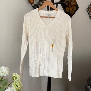 Croft & Barrow Women's Sweater Ivory Round Neck Cable Knit